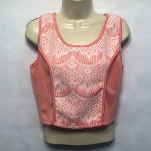 Coral/Lace Crop Top